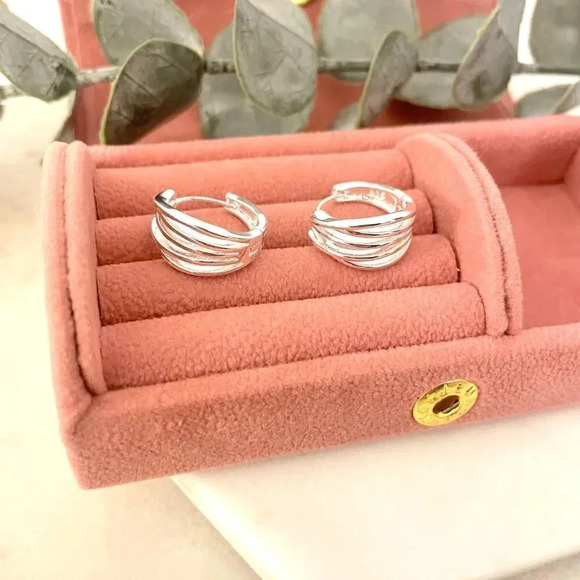 925 Sterling Silver Multi Layer Huggie Earrings Small Silver Huggie Hoops - Picture 2 of 5